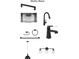Matte black bathroom and kitchen fixtures including faucets, a sink, lighting, and hardware at 10644 Crescent Creek Xing, Parrish, FL 34219