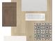 Selection of interior finishes, including cabinetry, floor tile, countertops, and luxury vinyl plank flooring at 10644 Crescent Creek Xing, Parrish, FL 34219