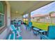 Inviting screened lanai with comfortable chairs and a view of the lush, green backyard at 17152 Scuba Crest St, Wimauma, FL 33598