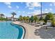 The community pool features lounge chairs and palm trees at 17418 Holly Well Ave, Wimauma, FL 33598