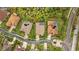Aerial view of upscale neighborhood featuring well-maintained homes, private pools and lush green landscaping at 3543 Watermark Dr, Wesley Chapel, FL 33544