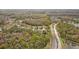 Wide aerial view of a Primary-planned community showcasing homes, roads, and surrounding wooded areas at 3543 Watermark Dr, Wesley Chapel, FL 33544
