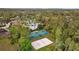 Aerial view showcasing a community basketball court and sand volleyball court surrounded by nature at 3543 Watermark Dr, Wesley Chapel, FL 33544