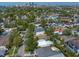 An elevated view showcases a residential neighborhood, mature trees, and a city skyline in the distance at 409 Erie Ave, Tampa, FL 33606