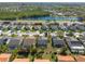 Aerial neighborhood view featuring mature landscaping, a retention pond and tile roofs at 4802 Raintree Street E Cir, Bradenton, FL 34203