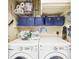 Functional laundry room with washer, dryer, shelving, and storage bins at 700 N Osceola Ave # 504, Clearwater, FL 33755