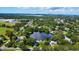 An aerial view showcasing a pond, surrounded by lush greenery and homes in a serene neighborhood at 1163 60Th S Ave, St Petersburg, FL 33705