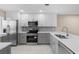 Updated kitchen featuring stainless steel appliances, white cabinets, and gray accents at 19029 Us Highway 19 N # 21E, Clearwater, FL 33764