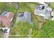 An aerial view shows a home in a mature neighborhood with a screened-in pool at 5627 Glencrest Blvd, Tampa, FL 33625