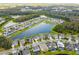 Breathtaking aerial view showcasing a community with a lake, well-maintained streets, and lush landscaping at 19432 Whispering Brook Dr, Tampa, FL 33647