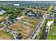 Aerial view of athletic complex, showcasing baseball, soccer fields, pool and parking areas at 22647 Eagles Watch Dr, Land O Lakes, FL 34639