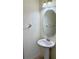 This half bathroom features a pedestal sink, oval mirror, and modern fixtures at 4133 Bismarck Palm Dr, Tampa, FL 33610
