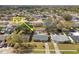 Aerial view showcases the home's backyard, with a screened patio and lush greenery in a Gathering-friendly neighborhood at 6712 Runningwoods Dr, Tampa, FL 33634