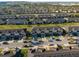 An aerial view of colorful townhomes with lush lawns, tree-lined streets, and ample parking, creating a vibrant community atmosphere at 7047 Towne Lake Rd, Riverview, FL 33578