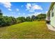 Expansive backyard featuring lush green grass and privacy landscaping at 834 Birdie Way, Apollo Beach, FL 33572