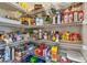 Walk-in pantry with wire shelving that's fully stocked with food and household items at 834 Birdie Way, Apollo Beach, FL 33572