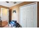 Bedroom with an oversized closet and decorated with gaming-themed wall art at 10352 Lansfield St, Spring Hill, FL 34608