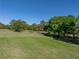Scenic golf course view with lush green fairways and mature trees under a clear blue sky at 13551 Carnoustie Cir, Dade City, FL 33525