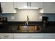Close up of kitchen stainless steel sink and black granite countertops at 4338 Tahitian Gardens Cir # H, Holiday, FL 34691