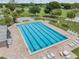 Aerial view of community pool with lounge chairs, playground, and hot tub overlooking a green space at 10306 Green Grove Pl, Tampa, FL 33624