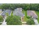 Aerial view of home showing gray roof, fenced backyard and mature landscaping at 4515 Fieldview Cir, Wesley Chapel, FL 33545