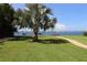 Scenic waterfront view with a palm tree, benches, swings, and lush green lawn overlooking the tranquil bay at 5935 30Th S Ave # 204, Gulfport, FL 33707