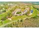 Aerial view of homes along golf course, highlighting community's layout, landscaping, and pond at 9426 Green Needle Dr, New Port Richey, FL 34655