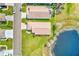 Aerial view of a home next to a pond, showcasing its prime location within a serene community at 9426 Green Needle Dr, New Port Richey, FL 34655