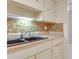 A kitchen sink featuring a double basin sink, tiled backsplash, and white cabinets at 1012 Pearce Dr # 105, Clearwater, FL 33764