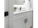 Bathroom featuring white cabinets, black hardware, and decorative plant at 2608 W Saint Joseph St # 2, Tampa, FL 33607