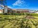 Expansive backyard with lush green grass and a screened-in patio for outdoor enjoyment at 2806 Forest Club Dr, Plant City, FL 33566