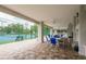 Spacious covered patio seating area with tennis court view, providing a perfect space for relaxation at 2991 Covewood Pl, Clearwater, FL 33761