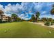 Scenic golf course view with lush green fairway, palm trees, and bright blue sky with puffy clouds at 3021 Countryside Blvd # 26A, Clearwater, FL 33761
