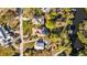 Aerial view showcases houses with lush greenery, some with pools, and access to canals at 3114 Bluff Blvd, Holiday, FL 34691