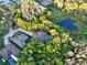 Aerial shot showcasing a home with a pool backing up to a pond and lush wooded area at 3198 Thatcher Ln, Tarpon Springs, FL 34688