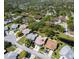 Aerial view of a neighborhood with mature trees, featuring the home's location marked by a red star at 3212 Mcmath Dr, Palm Harbor, FL 34684