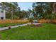 A backyard with grass, landscaping, a brick patio, and a wooden fence at 8038 27Th N Ave, St Petersburg, FL 33710