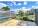 This backyard has a covered pool and patio perfect for relaxing with a serene canal view at 9826 Island Harbor Dr, Port Richey, FL 34668