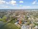 Scenic aerial shot of a home nestled in a lush, green neighborhood, offering a peaceful retreat with water access at 116 Shore Drive Pl, Oldsmar, FL 34677