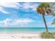 Idyllic beach scene with a solitary palm tree, clear turquoise water, and fine sand, promoting a relaxing coastal lifestyle at 26 Clintwood Ave, Englewood, FL 34223