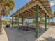 Underneath a park picnic shelter with tables, providing shade with playground in background at 26 Clintwood Ave, Englewood, FL 34223