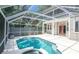 A screened-in pool with a jacuzzi and a gray privacy fence and palm trees in the background at 2880 Bayshore Trails Dr, Tampa, FL 33611