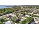 Panoramic aerial view of a waterfront neighborhood showing lush greenery and homes near the water at 1037 Jamaica Way, Tarpon Springs, FL 34689