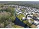 An aerial view of a tranquil neighborhood with a winding canal and lush landscaping at 11719 Boynton Lane, New Port Richey, FL 34654