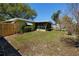 Grassy back yard area featuring wooden fencing and a screened-in porch at 1521 San Helen Dr, Dunedin, FL 34698