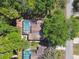 Top down aerial of pool and home showing mature trees and lush greenery at 18846 Tracer Dr, Lutz, FL 33549