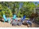 Cozy fire pit area with Adirondack chairs, creating a warm and inviting atmosphere for outdoor gatherings at 18846 Tracer Dr, Lutz, FL 33549