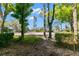Scenic community view with lush greenery, mature trees, and a glimpse of the water in the distance at 2650 Countryside Blvd # B102, Clearwater, FL 33761