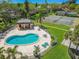 Overhead shot of a community pool and recreational area at 3632 Pine Cone Cir, Clearwater, FL 33760