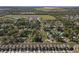 A high-angle view displays residential housing in proximity to community parks and green spaces with a clear blue sky at 7229 Spring Snowflake Ave, Tampa, FL 33619